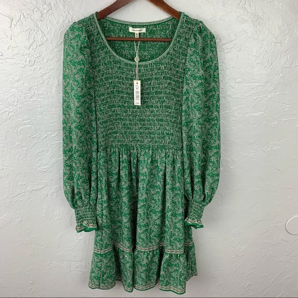 NWT Max Studio Floral Long Sleeve Smocked Dress XS - Picture 3 of 10